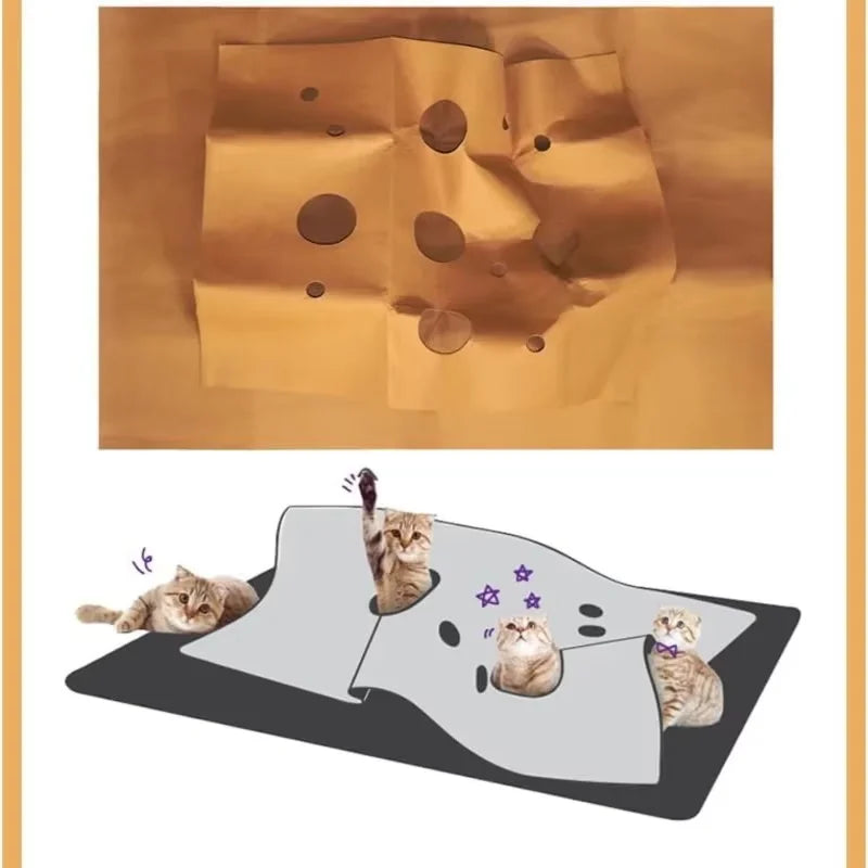 Foldable Cat Activity Mat Indoor Play Blanket, Scratch-Resistant Felt Tunnel Pad for Climbing Jumping and Daily Exercise