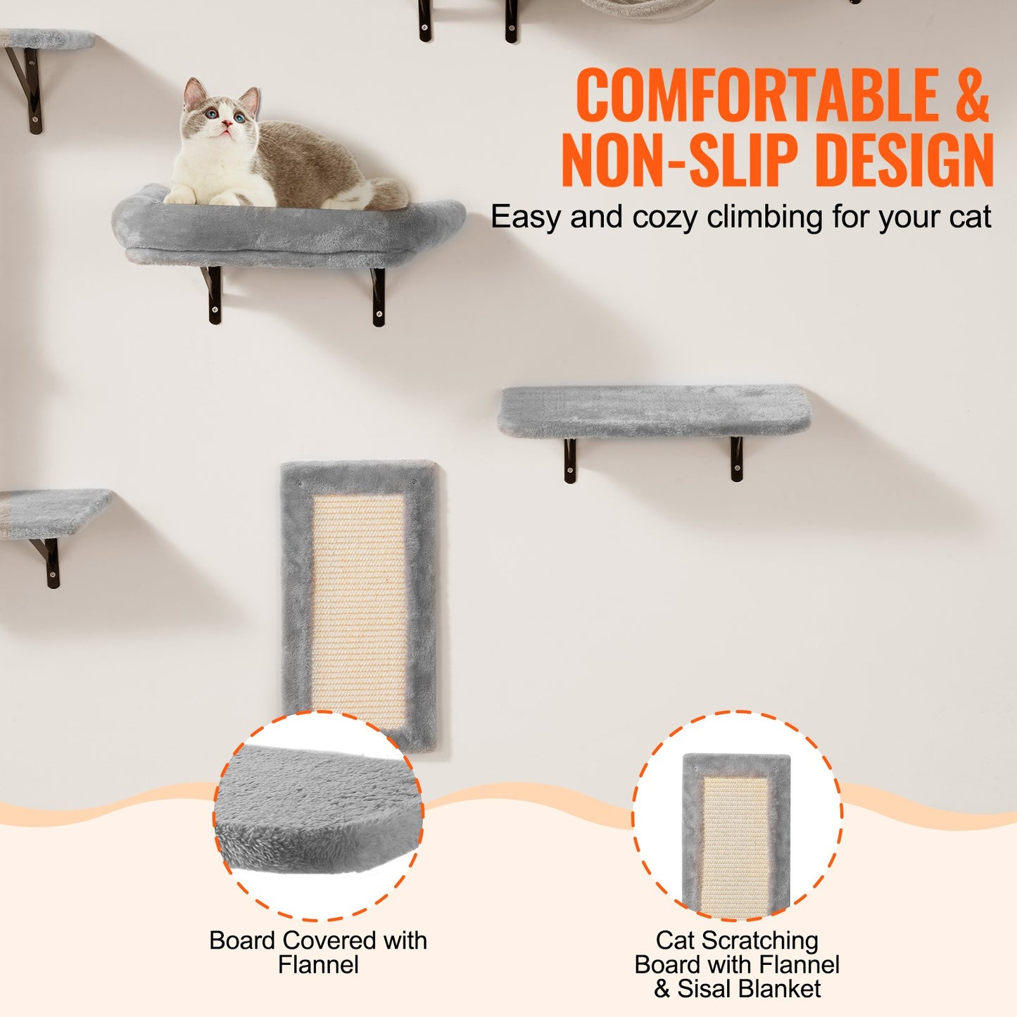 Kletterwand Katzen Wandliege Katzenliege Katzenbett Katzenregal 6Er-Set