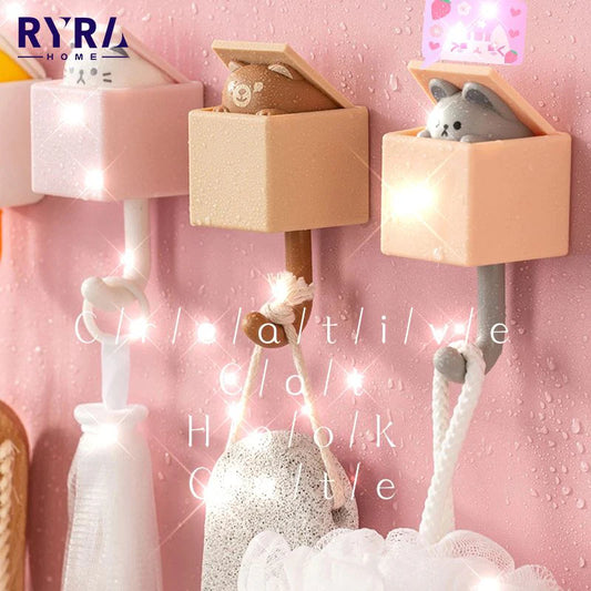 1 PCS Creative Cat Hook Cute Cartoon Animal Cat Mouse Decorative Hook Dormitory Bedroom Door Hangers Hooks Home Wall Decoration