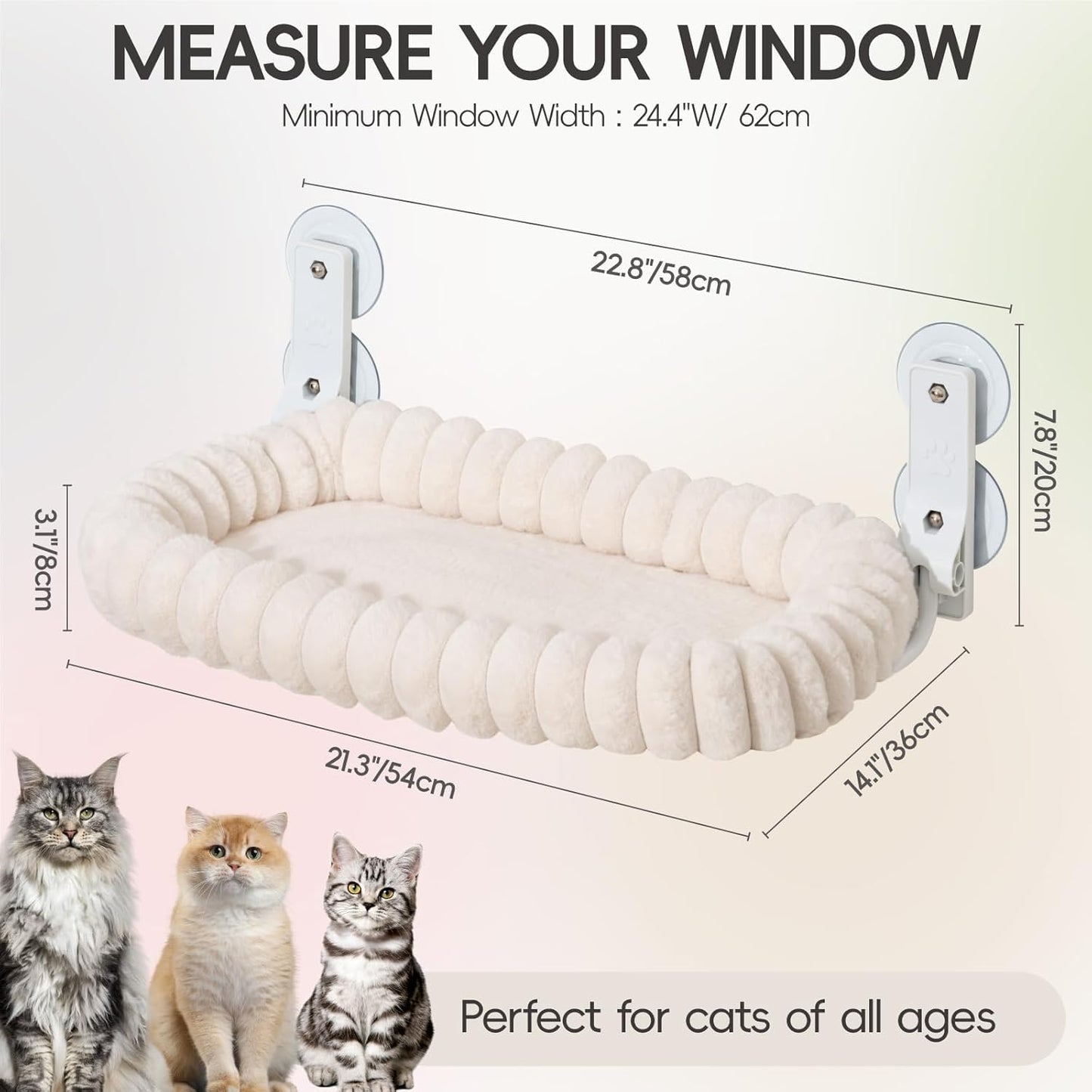 EDAGNY Katzen Fensterliege Hängematte Weich Mit Abnehmbarem Wendebezug - Katzen Hängematte Fenster Mit Stabiles Stahlgestell Halt Bis 18Kg, Creme M