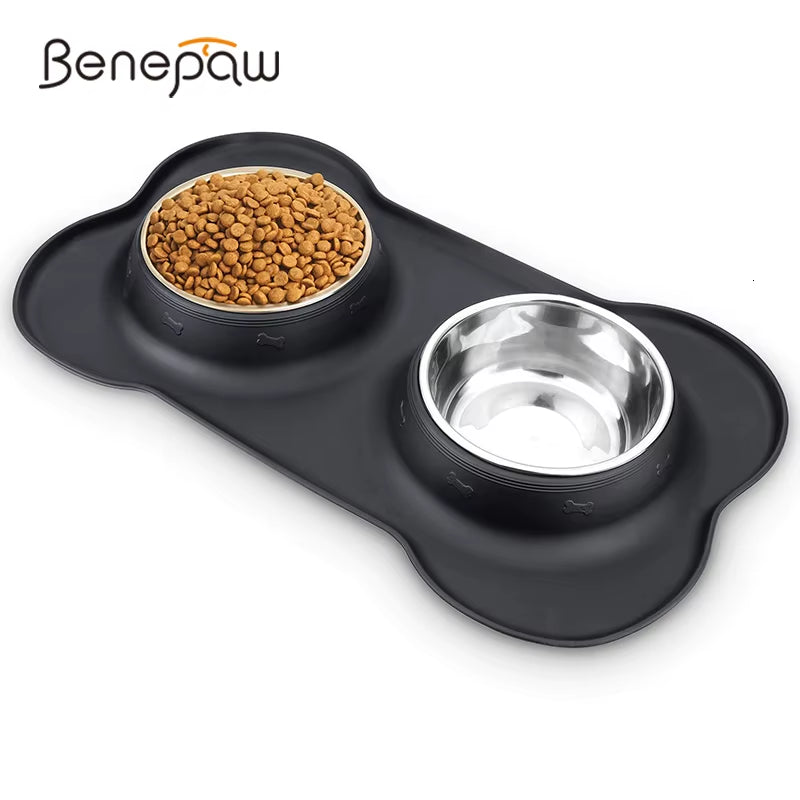 Antislip Double Dog Bowl with Silicone Mat Durable Stainless Steel No Spill Pet Feeding Bowl Drinking Water Food Feeder