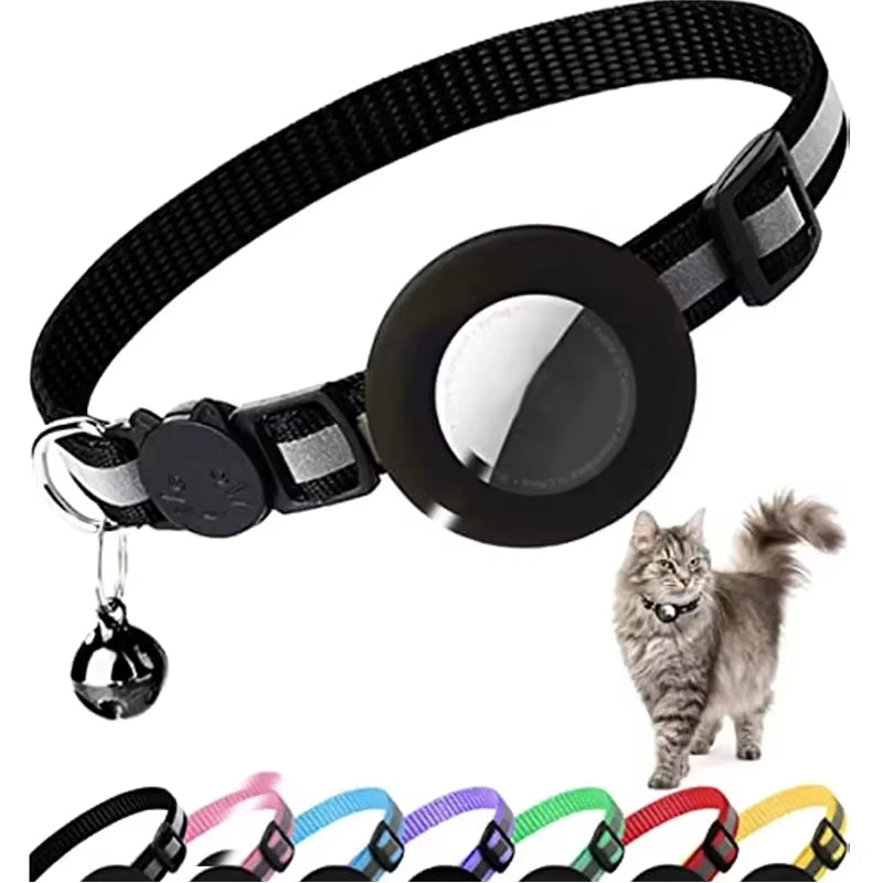 1Pcs Pet Airtag Cat Collar Breakaway, Reflective Kitten Collar with Apple Air Tag Holder and Bell for Girl Boy Cats, 0.4 Inches