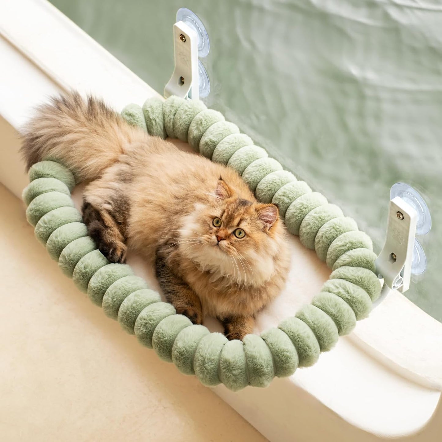 EDAGNY Katzen Fensterliege Hängematte Weich Mit Abnehmbarem Wendebezug - Katzen Hängematte Fenster Mit Stabiles Stahlgestell Halt Bis 18Kg, Creme M