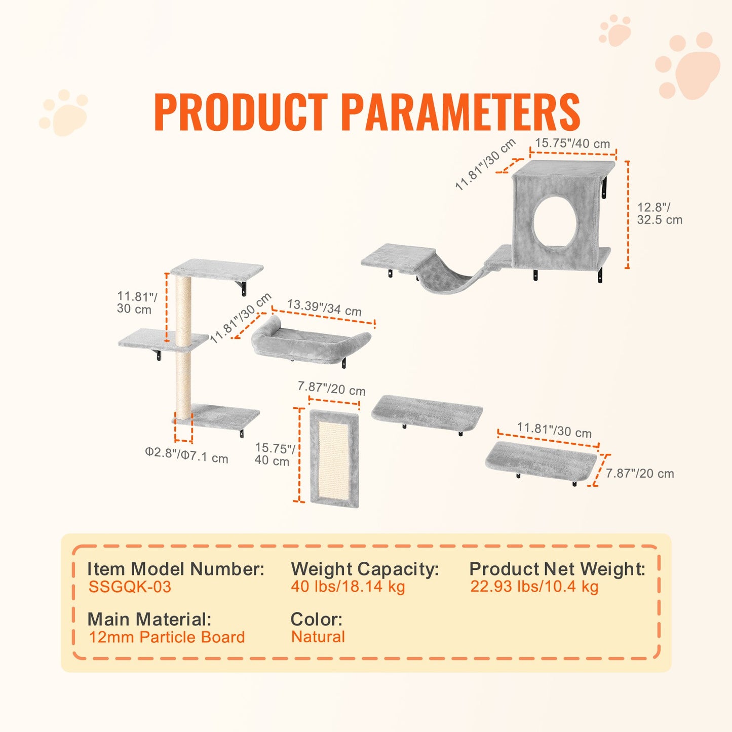 Kletterwand Katzen Wandliege Katzenliege Katzenbett Katzenregal 6Er-Set