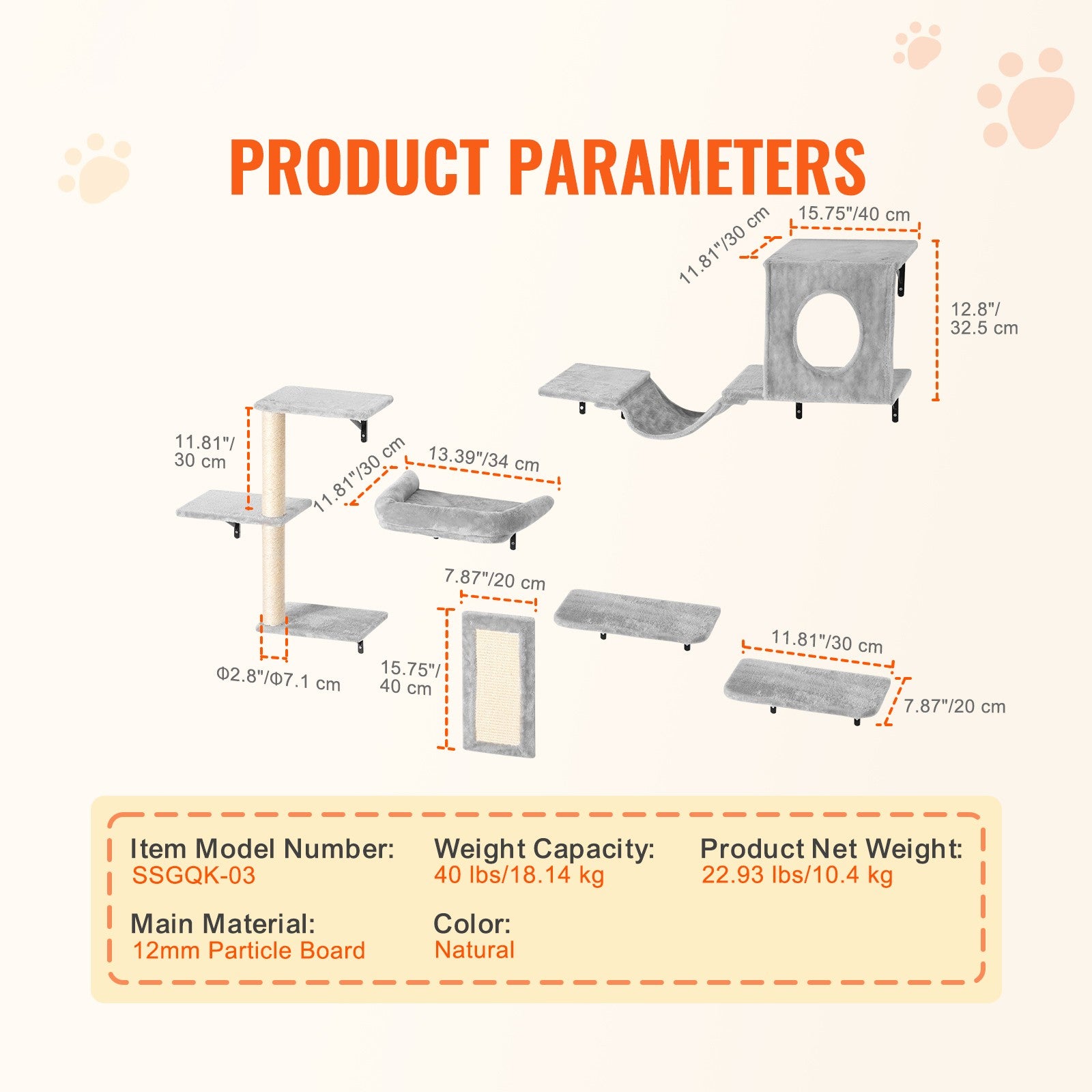 Kletterwand Katzen Wandliege Katzenliege Katzenbett Katzenregal 6Er-Set