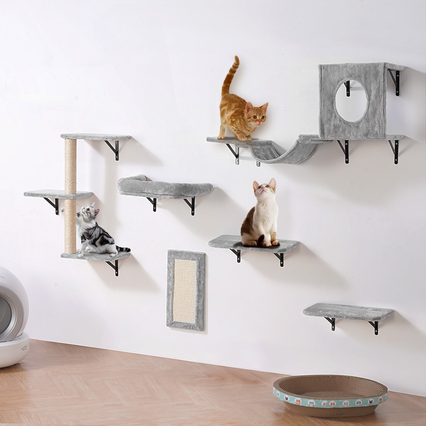 Kletterwand Katzen Wandliege Katzenliege Katzenbett Katzenregal 6Er-Set