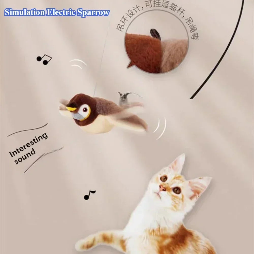 Hot Cat Interactive Toys Catnip Electric Pat Bird (With Catnip) Dog Cats Touch-Activated Squeaky Plush Toy Pet USB Rechargeable
