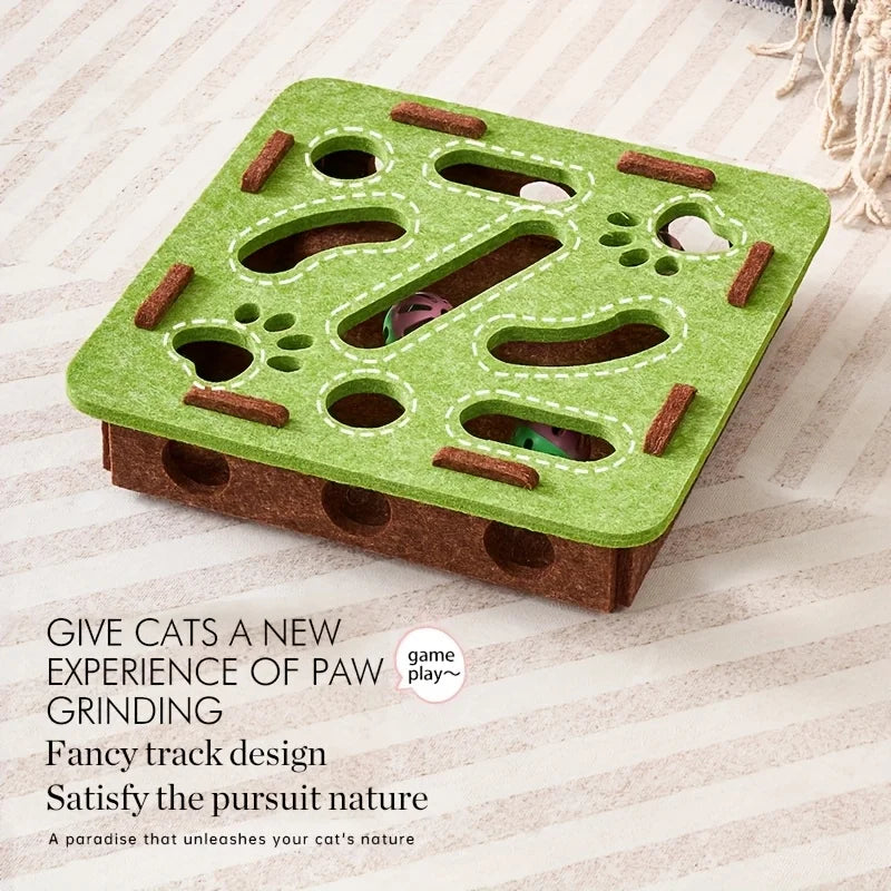 Interactive Cat Puzzle Toy Felt Toy Box with Maze Tunnel Bell Ball Indoor Entertainment Cat Toy