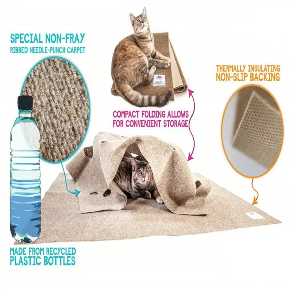 Foldable Cat Activity Mat Indoor Play Blanket, Scratch-Resistant Felt Tunnel Pad for Climbing Jumping and Daily Exercise