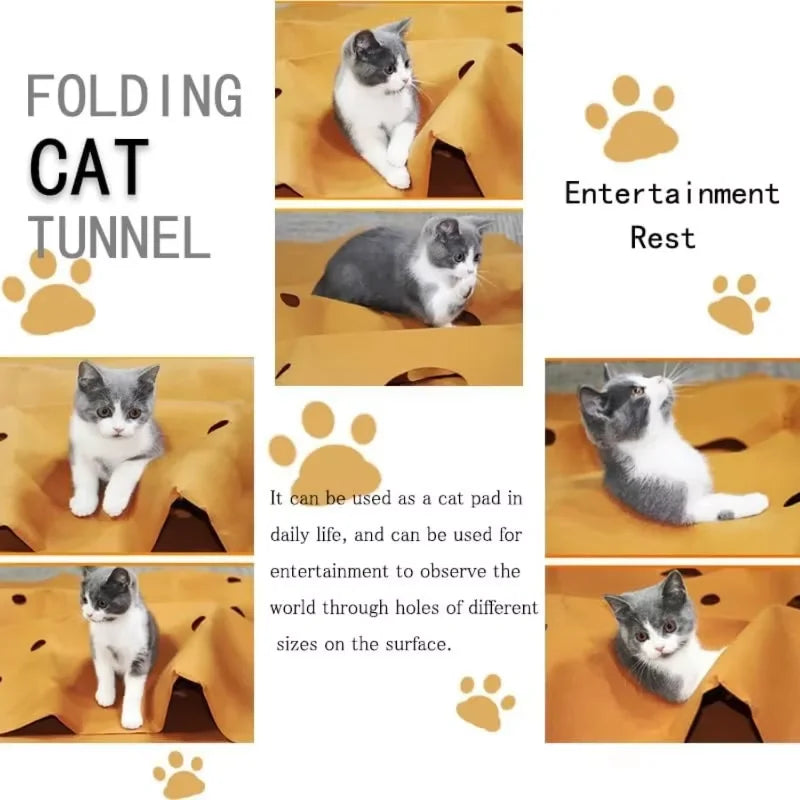 Foldable Cat Activity Mat Indoor Play Blanket, Scratch-Resistant Felt Tunnel Pad for Climbing Jumping and Daily Exercise