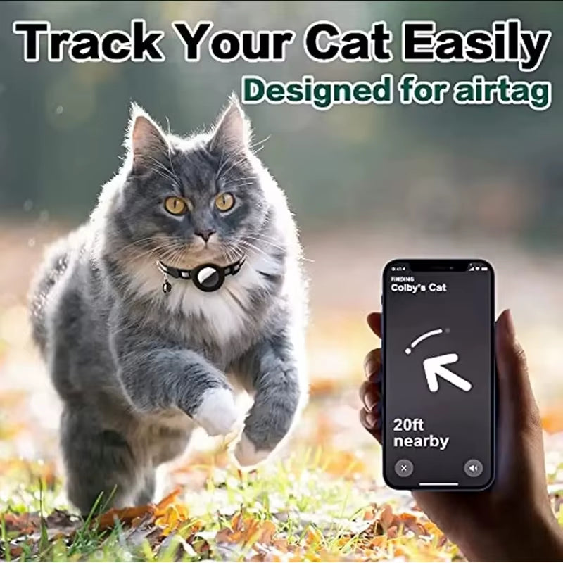 1Pcs Pet Airtag Cat Collar Breakaway, Reflective Kitten Collar with Apple Air Tag Holder and Bell for Girl Boy Cats, 0.4 Inches