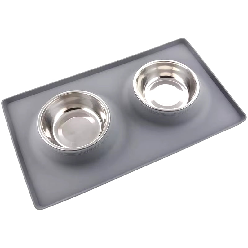 Stainless Steel Double Dog Bowl with Silicone Mat Nontoxic Nonslip No Spill Pet Water Food Bowl Cat Puppy Feed Drinking