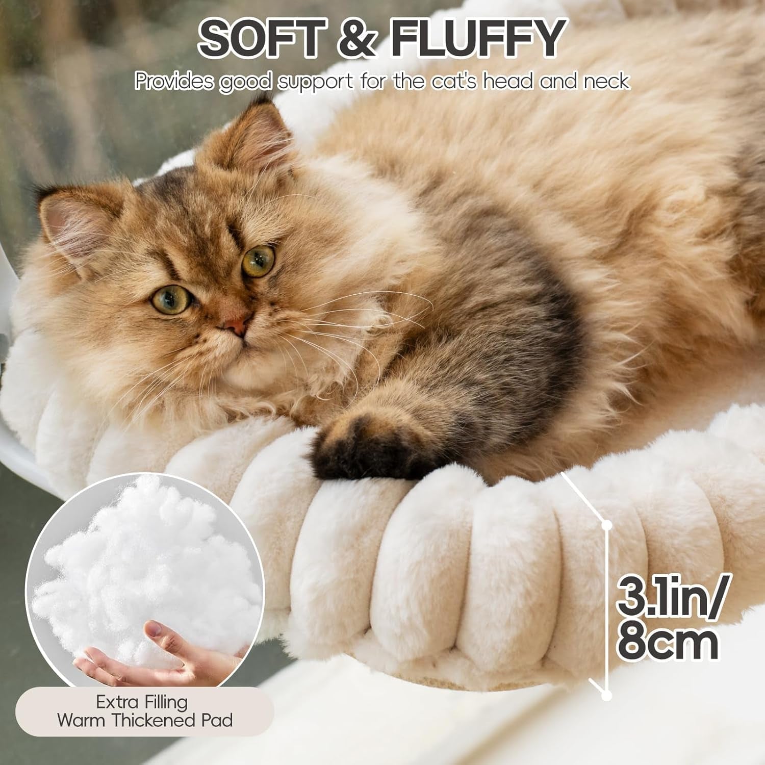 EDAGNY Katzen Fensterliege Hängematte Weich Mit Abnehmbarem Wendebezug - Katzen Hängematte Fenster Mit Stabiles Stahlgestell Halt Bis 18Kg, Creme M