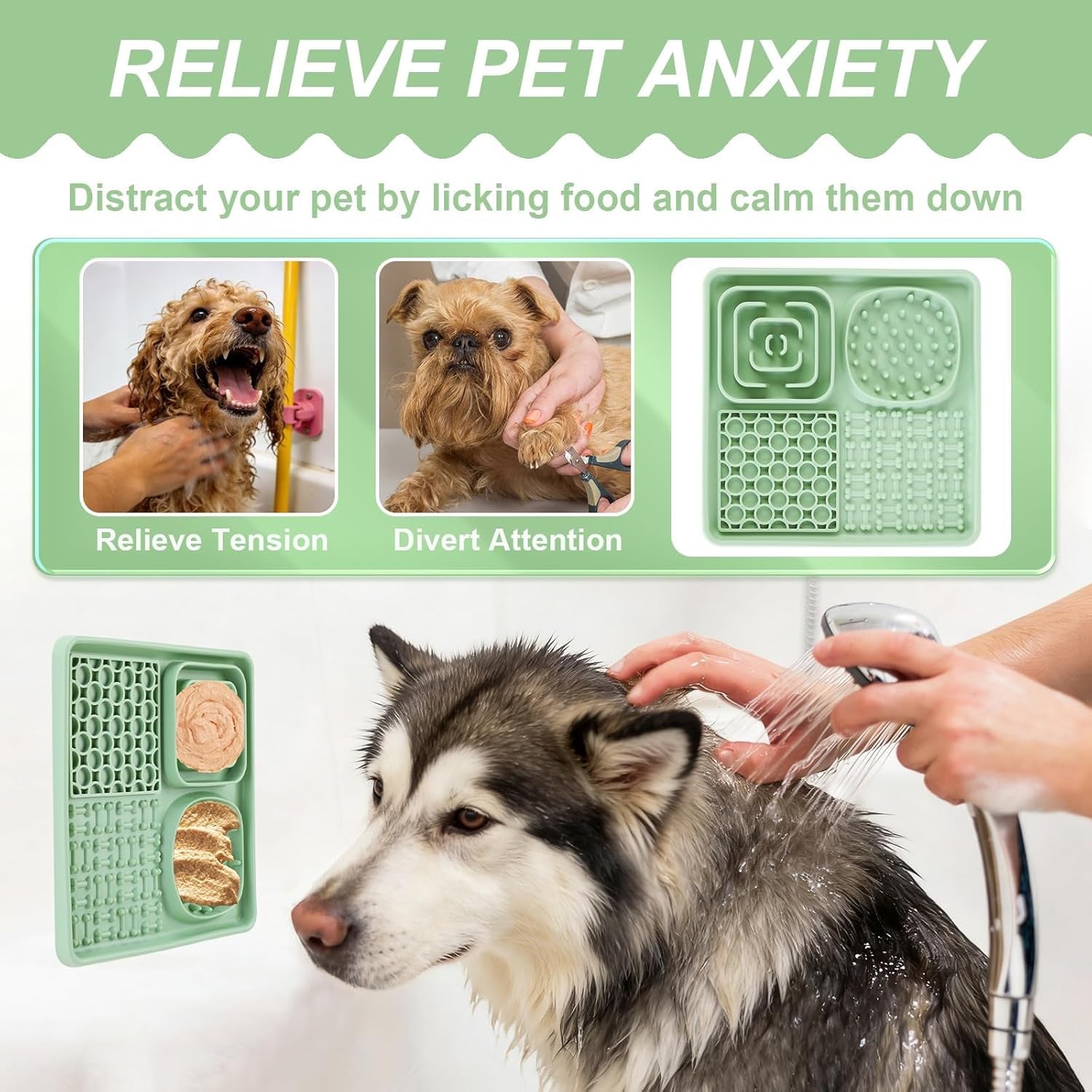 Schleckmatte Hunde Und Katzen Gross 20X20 Cm, Silikon Leckmatte Dog Mit Saugnäpfen, Angstlösende Leckpad Cat Bpa-Frei, Slow Feeder Lick Pat Hund Für Baden Und Fellpflege Fütterungsmatten